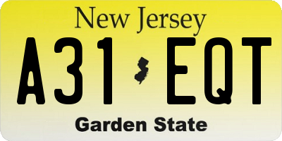 NJ license plate A31EQT