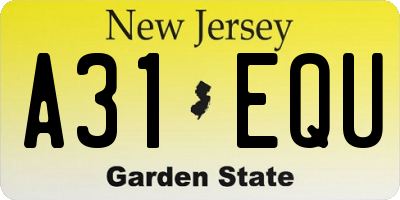 NJ license plate A31EQU