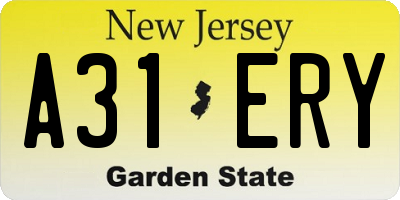 NJ license plate A31ERY