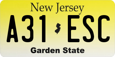 NJ license plate A31ESC