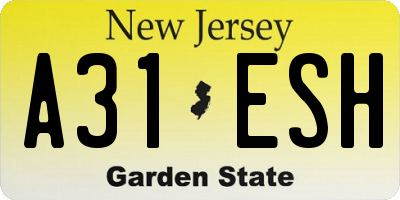 NJ license plate A31ESH