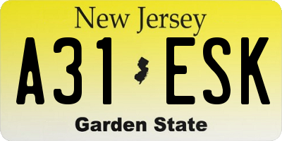 NJ license plate A31ESK