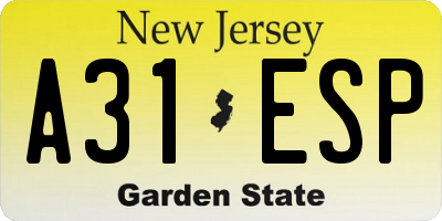 NJ license plate A31ESP