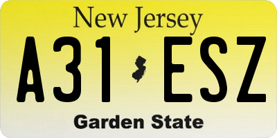 NJ license plate A31ESZ