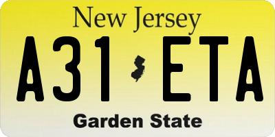 NJ license plate A31ETA
