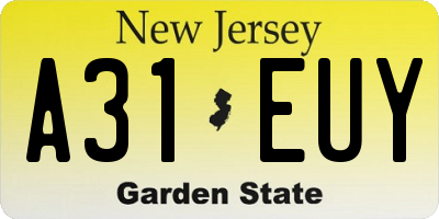 NJ license plate A31EUY