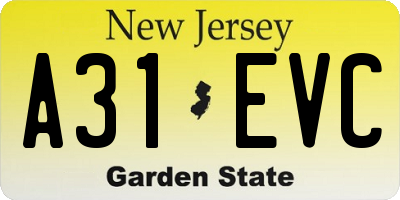 NJ license plate A31EVC