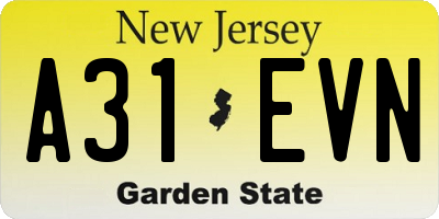 NJ license plate A31EVN