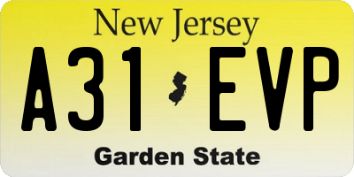 NJ license plate A31EVP