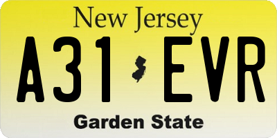 NJ license plate A31EVR