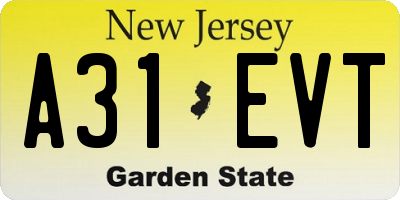 NJ license plate A31EVT