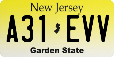 NJ license plate A31EVV