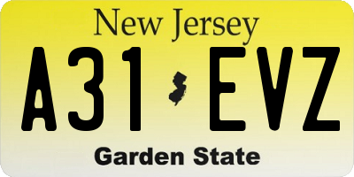NJ license plate A31EVZ