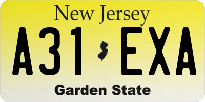 NJ license plate A31EXA