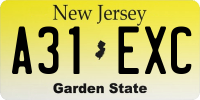 NJ license plate A31EXC