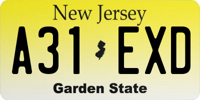NJ license plate A31EXD