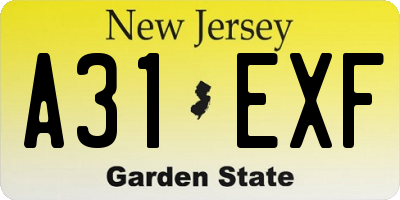 NJ license plate A31EXF
