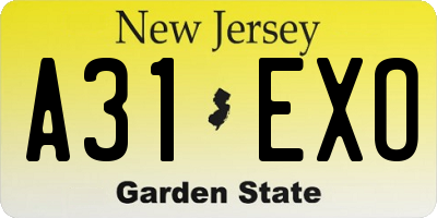 NJ license plate A31EXO