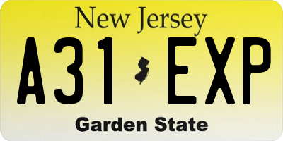 NJ license plate A31EXP
