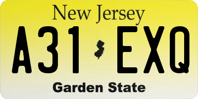 NJ license plate A31EXQ