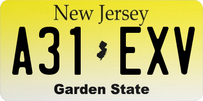 NJ license plate A31EXV