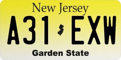 NJ license plate A31EXW