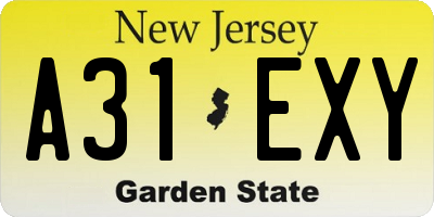NJ license plate A31EXY