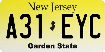 NJ license plate A31EYC