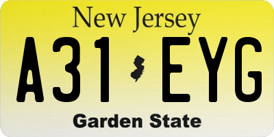 NJ license plate A31EYG