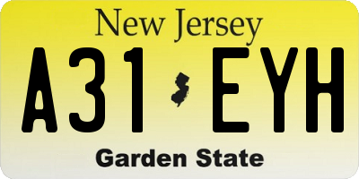 NJ license plate A31EYH