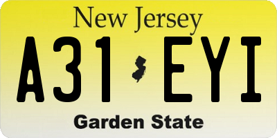 NJ license plate A31EYI