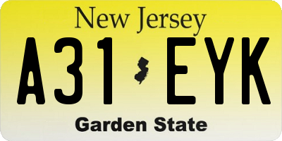 NJ license plate A31EYK