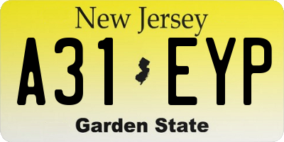 NJ license plate A31EYP