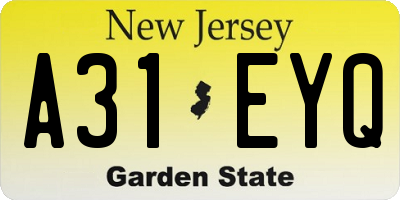 NJ license plate A31EYQ