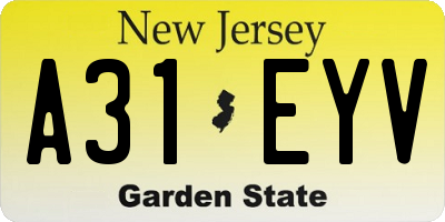 NJ license plate A31EYV