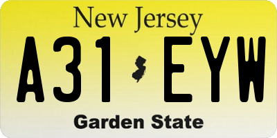 NJ license plate A31EYW