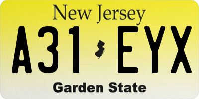 NJ license plate A31EYX
