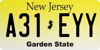 NJ license plate A31EYY