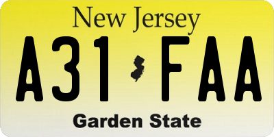 NJ license plate A31FAA