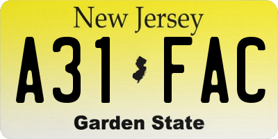 NJ license plate A31FAC