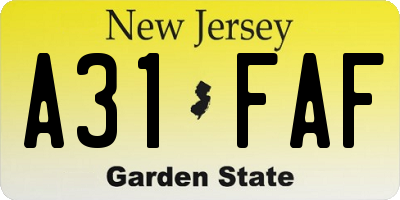 NJ license plate A31FAF