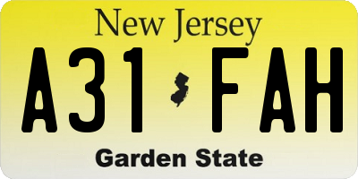 NJ license plate A31FAH