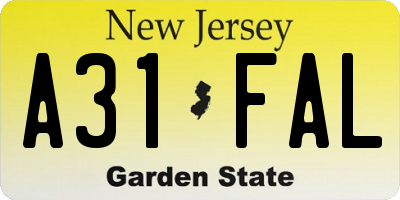 NJ license plate A31FAL