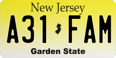 NJ license plate A31FAM