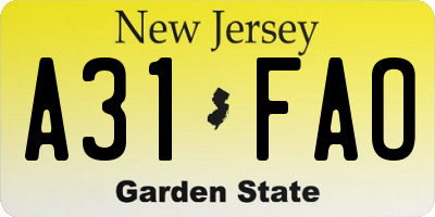 NJ license plate A31FAO