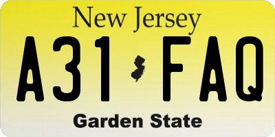 NJ license plate A31FAQ