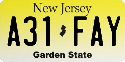 NJ license plate A31FAY