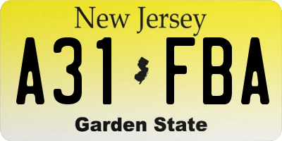 NJ license plate A31FBA