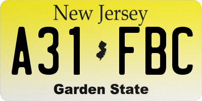 NJ license plate A31FBC