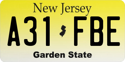 NJ license plate A31FBE